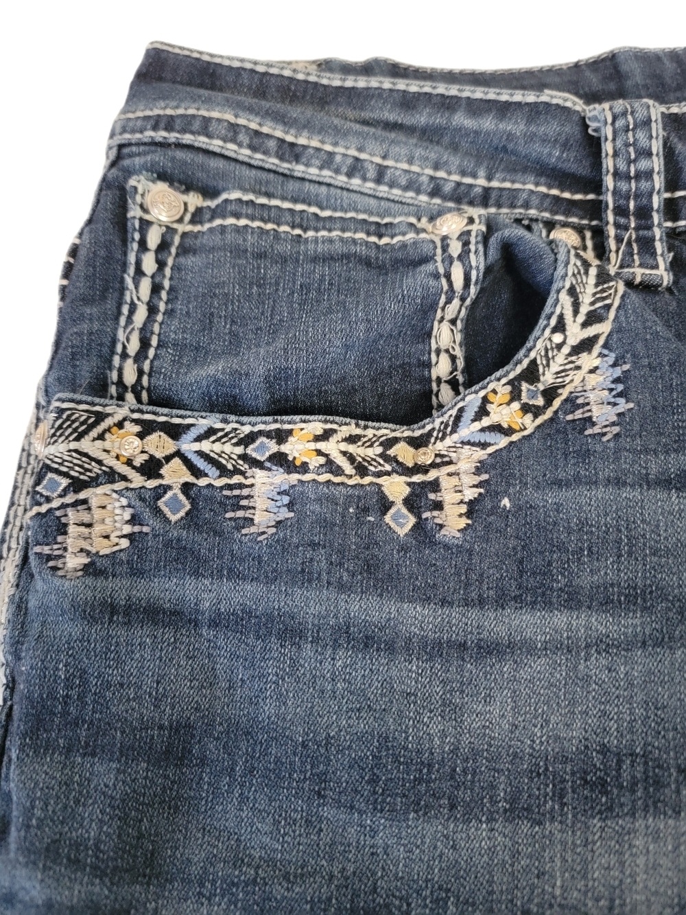 Grace in LA Dark Blue Bootcut Leg Jeans with Embroidered Cross Pockets Size 20